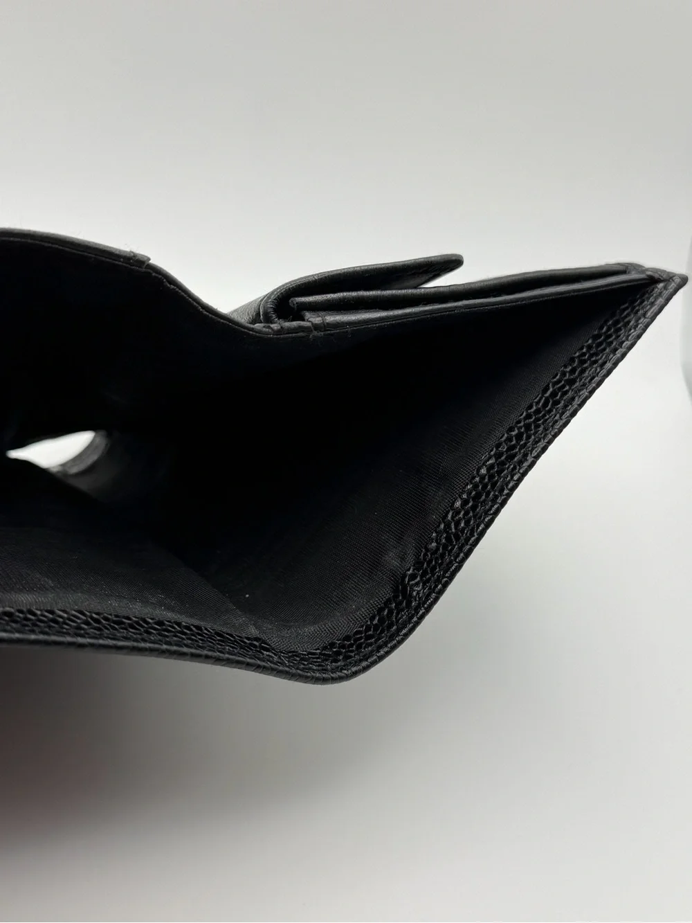 CHANEL Black Caviar Leather Compact Trifold Wallet